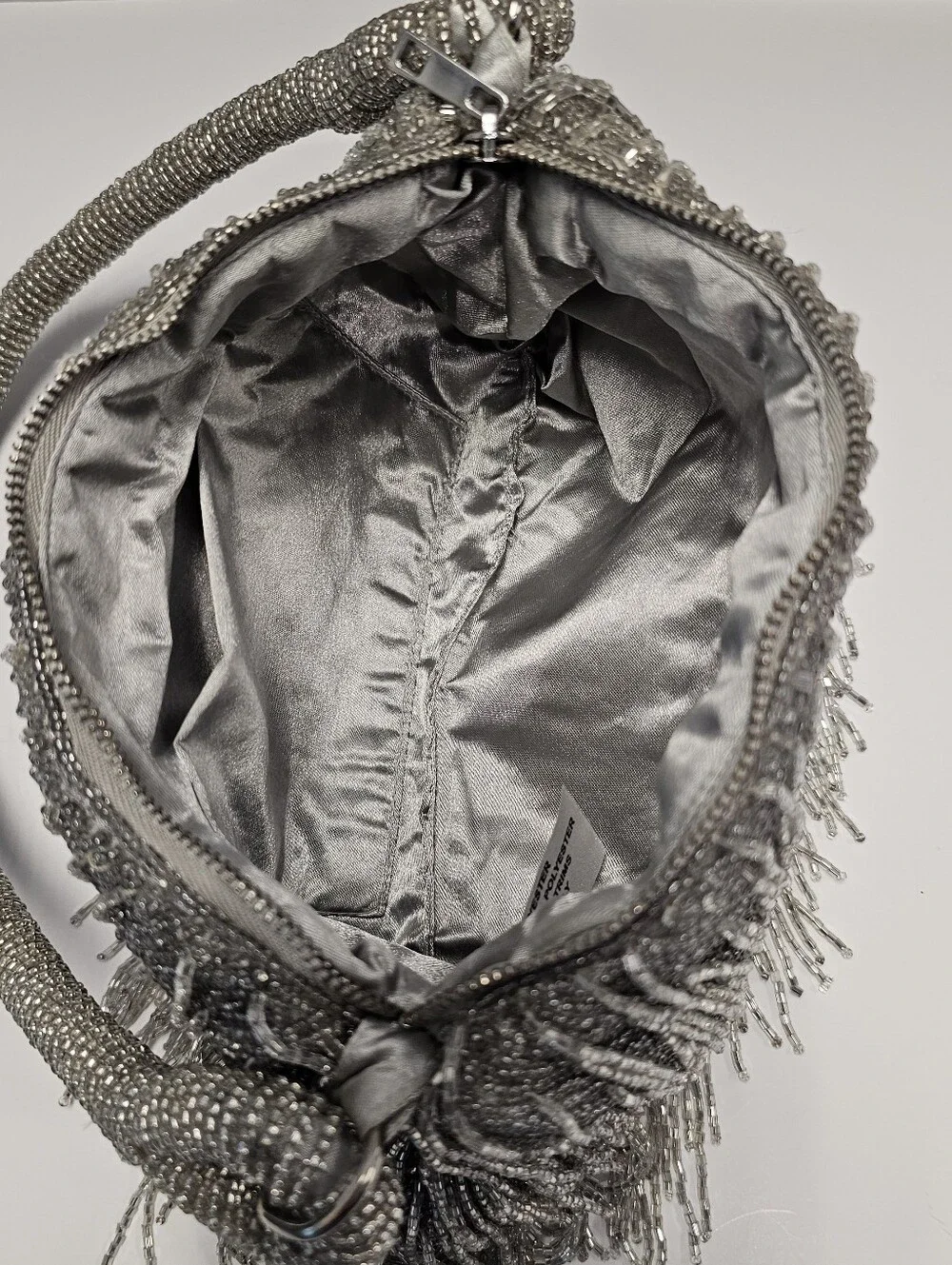 Silver Beaded Fringe Shag Evening Bag - Picture 14 of 16